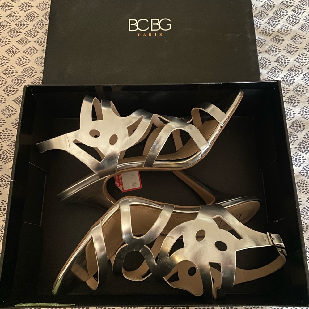 BCBG Paris Faythe Silver Laser Cut Heels